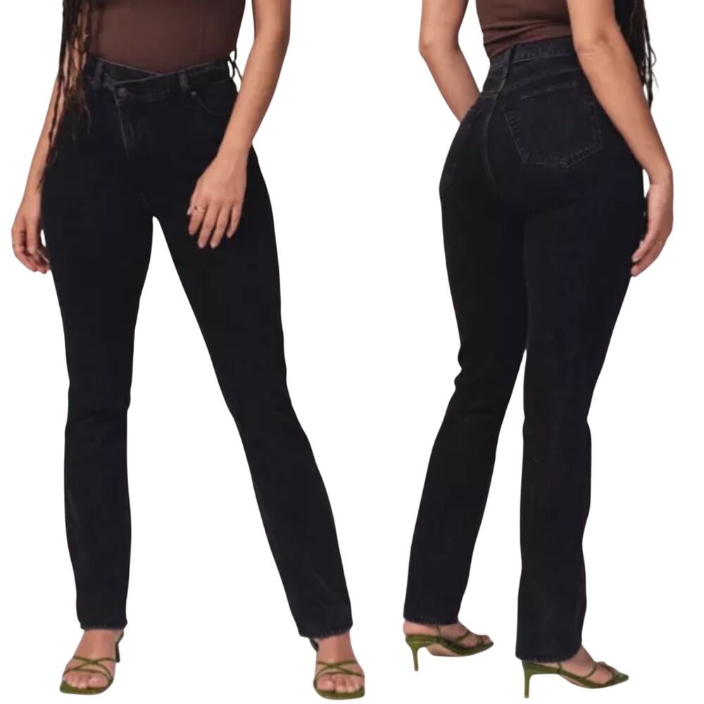 Abercrombie & Fitch Crisscross Jeans 90s Slim Straight High Rise Black Womens 25